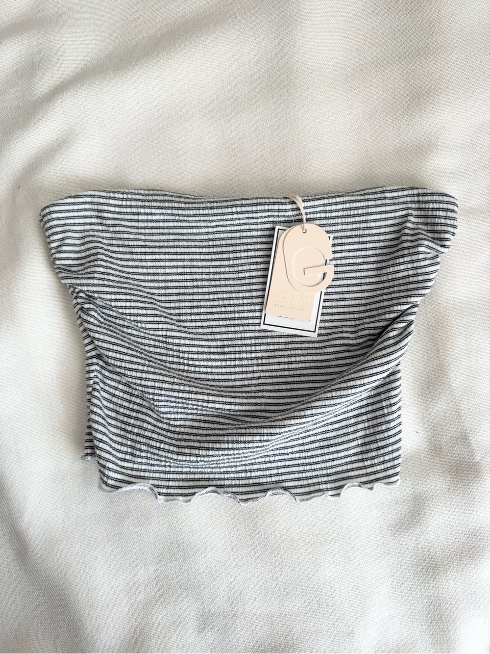 GLG Good Luck Gem Tube Top Womens Size S White Black Striped Cropped